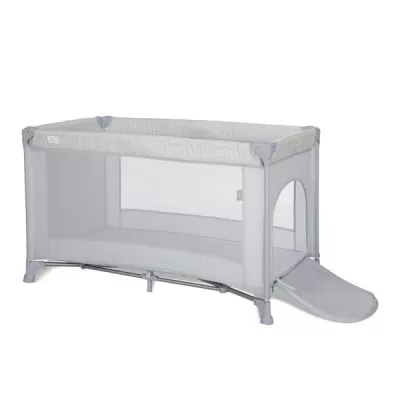 Patut pliabil pentru copii, Torino, 1 nivel, cu saltea inclusa si usa laterala cu fermoar, Grey