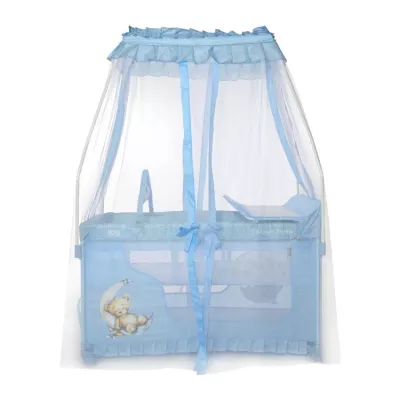 Patut pliabil stil baldachin Magic Sleep, cu accesorii, Blue Moon Sleeping Bear