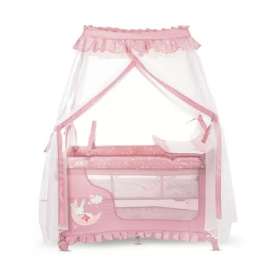 Patut pliabil stil baldachin, Magic Sleep, masa de infasat, accesorii, Pink