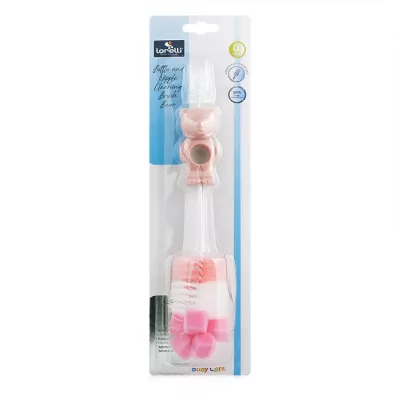 Accesorii igiena - Perie de curatat biberoane, tetine si cani, Bear, Blush Pink, bebelorelli.ro