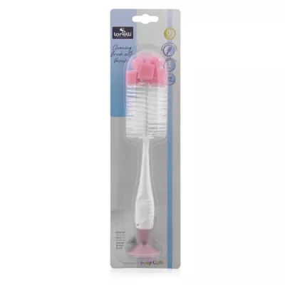 Perie de curatat biberoane, tetine si cani cu ventuza pentru fixare, Blush Pink