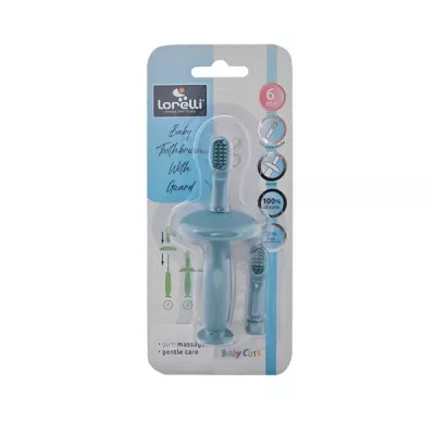 Accesorii igiena - Periuta de dinti din silicon pentru bebelusi, 6 luni+, Moonlight Blue, bebelorelli.ro