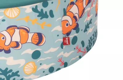 Piscina cu bile pentru copii, Knorr Toys, contine 150 bile multicolore, umplutura din spuma moale, husa bumbac 100% detasabila si lavabila, diametru 90 cm, inaltime 30 cm, 0 Luni+, Clownfish