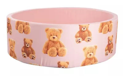 Piscina cu bile pentru copii, Knorr Toys, contine 150 bile multicolore, umplutura din spuma moale, husa bumbac 100% detasabila si lavabila, diametru 90 cm, inaltime 30 cm, 0 Luni+, Teddy Pink