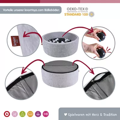 Gonflabile si bazine - Piscina cu bile pentru copii, Knorr Toys, contine 150 bile multicolore, umplutura din spuma moale, husa bumbac 100% detasabila si lavabila, diametru 90 cm, inaltime 30 cm, 0 Luni+, Teddy Pink, bebelorelli.ro