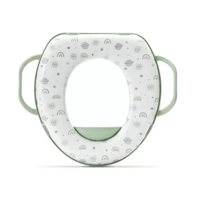 Reductor moale pentru toaleta, cu manere laterale, protectie anti-stropire, Planets Green