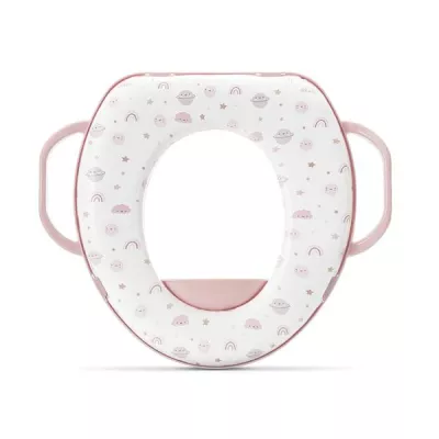 Reductor moale pentru toaleta, cu manere laterale, protectie anti-stropire, Planets Pink