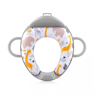 Reductoare WC - Reductor  moale pentru  toaleta, cu manere si spatar, Animals Grey, bebelorelli.ro