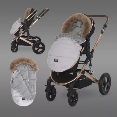 Sac termic de iarna pentru carucior, captuseala polar, impermeabil, cu blanita detasabila, Luxe Beige