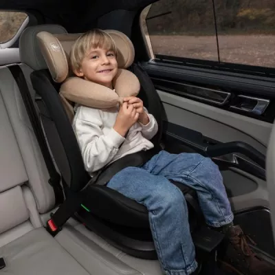 Scaun auto pentru copii, Concord Pro, Isofix, picior de sprijin, rotativ 360, cu perna de calatorie, 40-150 cm, 0 luni-12 ani, Beige