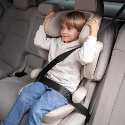 Scaun auto pentru copii, Growgo, Isofix, pliabil, protectii laterale extensibile, spatar reglabil, tetiera reglabila, 100-150 cm, 3-12 ani, Beige