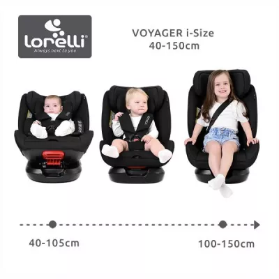 Scaun auto pentru copii, Voyager, i-Size, inclusa pernuta de calatorie, tetiera reglabila, 0 luni-12 ani, 40-150 cm, Grey