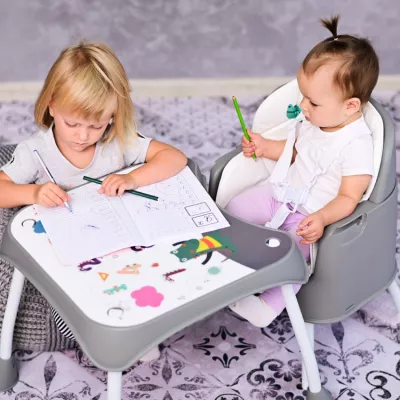 Scaun de masa inalt pentru copii, Trick, convertibil 3in1, Grey Candy