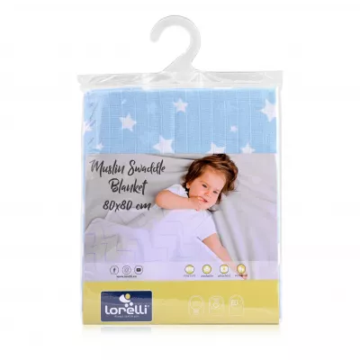Perne si paturici - Scutec pled din muselina 80x80 cm, Aquatic Stars, bebelorelli.ro