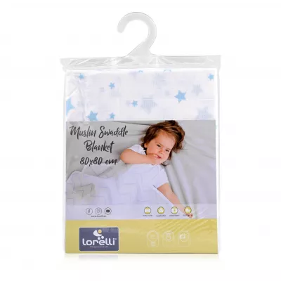 Perne si paturici - Scutec pled din muselina 80x80 cm, White Aquatic Stars, bebelorelli.ro