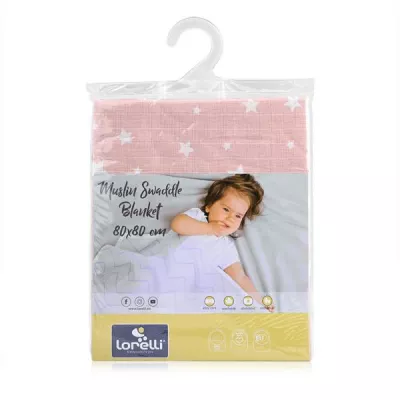 Perne si paturici - Scutec pled muselina, 80 x 80 cm, Rose with Stars, bebelorelli.ro