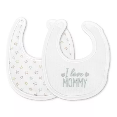 Set 2 bavete bumbac pentru nou-nascut, inchidere cu velcro, potrivit pentru hranire si in perioada eruptiei dentare, 0 luni+, White