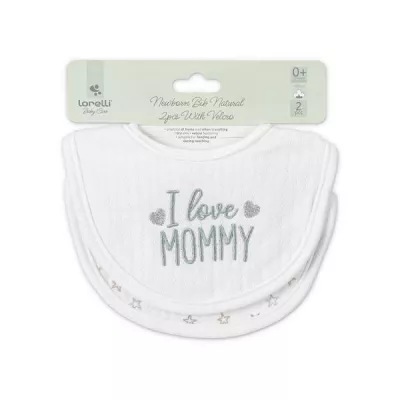 Set 2 bavete bumbac pentru nou-nascut, inchidere cu velcro, potrivit pentru hranire si in perioada eruptiei dentare, 0 luni+, White