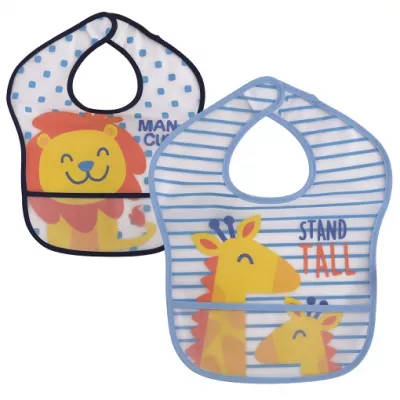 Set 2 bavete impermeabile peva, 28,5 x 36 cm, inchidere cu banda velcro, baietei