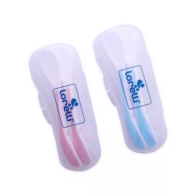 Articole de hranire 0-3 ani - Set 2 lingurite cu suport, Pink, bebelorelli.ro