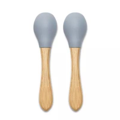 Set 2 lingurite din silicon si bambus, forma ergonomica, 6 luni+, Grey