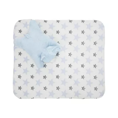 Set 2 piese, paturica moale 90 x 75 cm, pernuta in forma de ursulet 45 x 30 cm, Poffy, 0 luni+, Blue