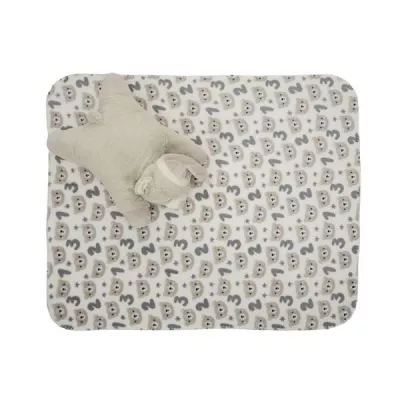 Set 2 piese, paturica moale 90 x 75 cm, pernuta in forma de ursulet 45 x 30 cm, Poffy, 0 luni+, Beige