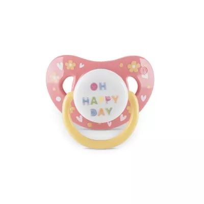 Suzete - Set 2 suzete cu capac, silicon moale, tetina rotunda, 6 luni+, Yellow Pink, bebelorelli.ro