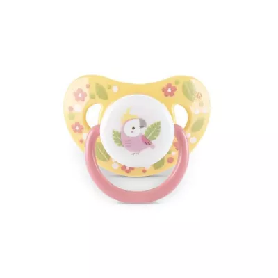 Set 2 suzete cu capac, silicon moale, tetina rotunda, 6 luni+, Yellow Pink