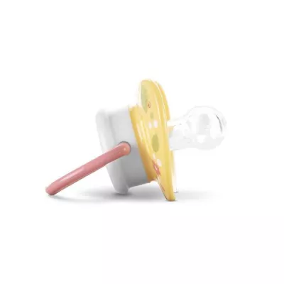 Set 2 suzete cu capac, silicon moale, tetina rotunda, 6 luni+, Yellow Pink