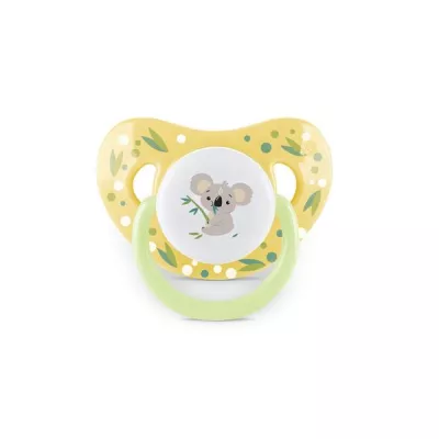 Set 2 suzete cu capac, silicon moale, tetina rotunda, 6 luni+, Yellow Green