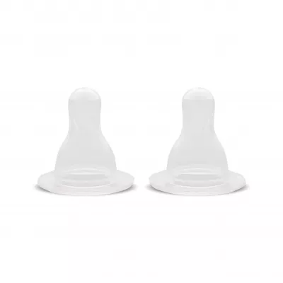 Set 2 tetine silicon M, debit mediu, 3 luni+, silicon transparent