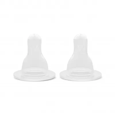Set 2 tetine silicon M, debit mediu, pentru biberoane cu gat larg, 3 luni+, silicon transparent