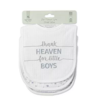 Set 3 bavete bumbac pentru nou-nascut, inchidere cu velcro, potrivit pentru hranire si in perioada eruptiei dentare, 0 luni+, Blue