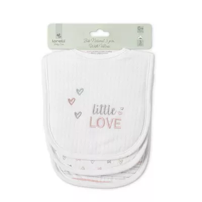 Set 3 bavete bumbac pentru nou-nascut, inchidere cu velcro, potrivit pentru hranire si in perioada eruptiei dentare, 0 luni+, Pink