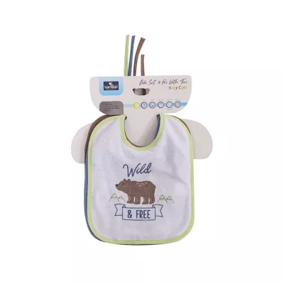 Set 3 bavete bumbac si peva, 23 X 20 cm, inchidere cu snur, baietei