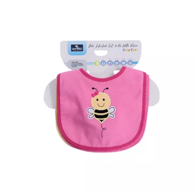 Set 3 bavete bumbac si peva, 30 x 19 cm, inchidere cu banda velcro, fetite