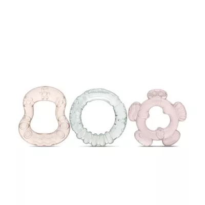 Jucarii de dentitie bebe - Set 3 jucarii de dentitie bebelusi, refrigerante, forme diferite, 3 luni+, Iceberg Green & Mellow Rose, bebelorelli.ro