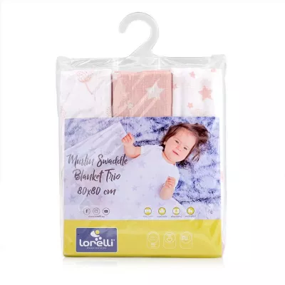 Perne si paturici - Set 3 scutece din muselin 80x80 cm Trio, Mellow Rose Mix, bebelorelli.ro
