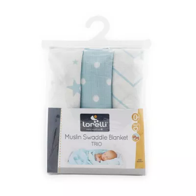 Perne si paturici - Set 3 scutece pled muselina, 80x80 cm, Blue Mix, bebelorelli.ro