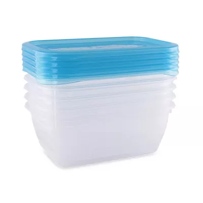 Articole de hranire 0-3 ani - Set 5 recipiente rectangulare, cu capac pentru pastrarea hranei, 0.5 litri, Transparent, bebelorelli.ro
