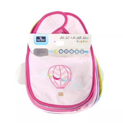 Set 7 bavete bumbac si peva, 30 x 19 cm, inchidere cu banda velcro, fetite