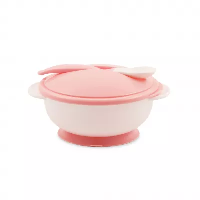 Set castron cu ventuza, capac si lingurita, Blush Pink
