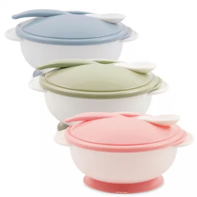 Set castron cu ventuza, capac si lingurita, Blush Pink
