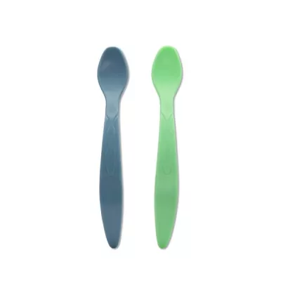 Articole hranire copii - Set de 2 lingurite flexibile, cu maner lung, margine rotunjita, verde si albastru, bebelorelli.ro