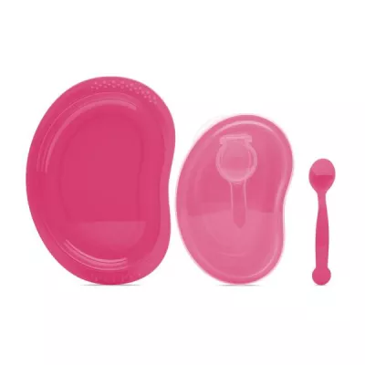 Set de hranire 3 piese, contine farfurie, castron cu capac, lingurita, 6 luni+, Pink