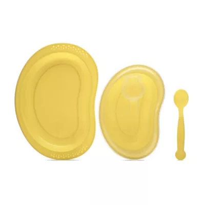 Set de hranire 3 piese, contine farfurie, castron cu capac, lingurita, 6 luni+, Yellow