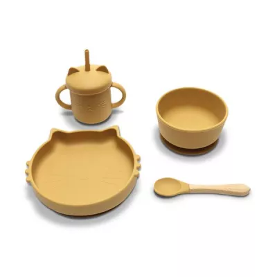 Set de hranire din silicon natural, 4 piese, 6 luni+, Yellow