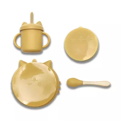 Articole de hranire 0-3 ani - Set de hranire din silicon natural, 4 piese, 6 luni+, Yellow, bebelorelli.ro