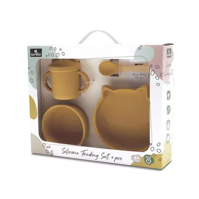 Set de hranire din silicon natural, 4 piese, 6 luni+, Yellow